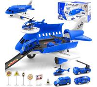PQETBV Avión de Carga de Transporte, Juego de Aviones de Juguete con 3 Coches de Juguetes y 1 Helicóptero, Juguetes Educativos Niños, Regalo para Niños y Niñas Mayores 3 Años