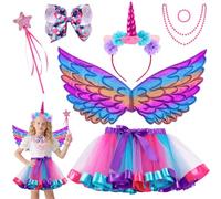 PQETBV Conjunto de Cosplay de Unicornio, Vestido Princesa, Falda Tutú para Niñas con Alas de Unicornio, para Fiesta de Cosplay, Boda, Partido, Talla 3-8 Años