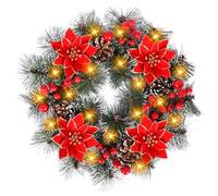 PQETBV Corona de Navidad, 30cm Guirnalda Artificial de Navidad, Retro Corona de Navidad Roja, para Interiores, Exteriores, Ventanas, Chimeneas, Decoración Navideña de Paredes