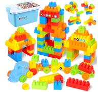 PQETBV Grandes Bloques de Construcción, Bloques Construccion Niños con Caja de Almacenamiento, Piezas Construccion Niños Compatibles con Todas Las Marcas, Ideal para Niños a Partir de 3, 4 y 5 Años