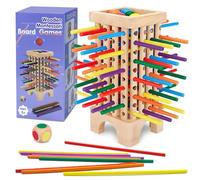 PQETBV Juego de Tablero Montessori, Juegos de Dados Niños con 42 Palos Mader, Juego de Habilidades Motoras Finas Juegos de Tablero Familiares, Juguetes Educativos Matematicas para Niños 3 4 5 6 Años