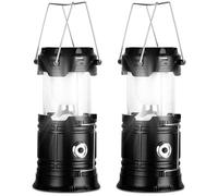 PQETBV Linterna Camping Solar, Plegable Lámpara de Camping LED, Impermeable Luz para Acampar de Campaña con Gancho, Luz de Camping para Pesca, Excursión, Jardín, Patio etc. (Negro)