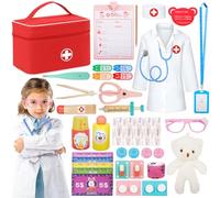 PQETBV Maletin Medico Juguete Madera, Maletin Medicos con Traje de Doctor, Medicos Juguetes para Niños Portátil, Juguetes de Madera Adecuado Juego de Roles Juguetes niñas y niños 3 años
