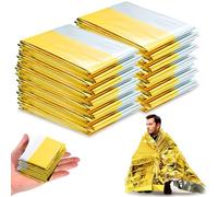 PQETBV Manta Térmica de Emergencia 10 Piezas, Mantas de Aluminio en Dorado y Plateado, 210 ×160 cm, Mantas Termicas Supervivencia para Rescate Protege del Frío, la Lluvia, el Viento