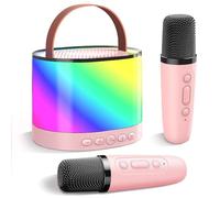 PQETBV Microfono Karaoke Infantil Juguetes, Karaoke 2 Microfonos Inalambricos, Máquina de Karaoke Bluetooth portátil, Regalo para Niño Niña 3-18 Años (Rosa)