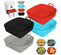 PQETBV Moldes de Silicona para Freidora de Aire, 4 Piezas Molde de la Freidora de Aire, 21cm Recipiente Silicona Air Fryer, Reutilizable Moldes Silicona Apto para Freidora de Aire Horno