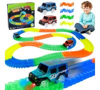 PQETBV Pista Coches Juguetes Niños 3 Años, 240 Piezas Flexible Pista de Coches para Niños 2 LED Luminosa Cars, Circuito Coches de Juguetes Niño Niña 3 4 5 6 Años