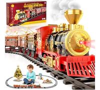 PQETBV Tren Eléctrico de Navidad, Trenes Navideños, Kit de Tren Juguete para Niños con Humo, Luz, Sonidos, Locomotora de Vapor con Vías, Juegos Regalos para Niños