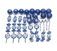 pQirnvIL 36 Piezas de Bolas de Navidad para Colgar en el Árbol de Navidad, Colgantes con Forma, Esferas Navideñas de Color Azul Oscuro