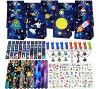 PQKL-party 12 Regalos Piñata Espacio, Relleno Piñatas de Cumpleaños Infantil, Bolsas Espacio Cumpleaños, Fiestas Espaciales, Bolsas Con Cordón, Pegatinas Para Niños