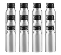 PQPAUTY 12 Piezas Plata 30 ml Botella de Aluminio con Tapón Rosca de Aluminio Negro Envase Cosmético Metálico para Champú, Loción Gel Aceite Esencial Hoteles Viaje