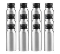 PQPAUTY 12 Piezas Plata 50 ml Botella de Aluminio con Tapón Rosca de Aluminio Negro Envase Cosmético Metálico para Champú, Loción Gel Aceite Esencial Hoteles Viaje