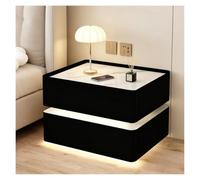 PQPQLI Mesilla De Noche con 2 Cajones, Mesita De Noche LED para Dormitorio, Mesa Auxiliar Moderna para Dormitorio, Sala De Estar U Oficina, No Requiere Montaje(Negro,45x40x48cm)