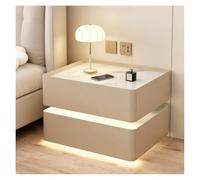 PQPQLI Mesilla De Noche con 2 Cajones, Mesita De Noche LED para Dormitorio, Mesa Auxiliar Moderna para Dormitorio, Sala De Estar U Oficina, No Requiere Montaje(Khaki,35x40x48cm)
