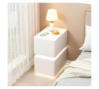 PQPQLI Mesilla De Noche Moderna con Luz Nocturna con Sensor, Mesita De Noche Que Ahorra Espacio, Mesa Auxiliar De Cuero con Cajón, Muebles De Dormitorio, No Requiere Montaje(Blanca,30x40x47cm)