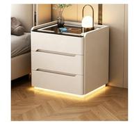 PQPQLI Mesillas De Noche LED Modernas, Mesita De Noche Dormitorio con 3 Cajones, Luces LED Regulables Y Carga Inalámbrica, Mesa Auxiliar Salon Sin Montaje Requerido(Coffee,30x40x55cm)