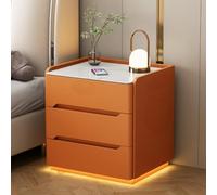 PQPQLI Mesita Habitacion con 3 Cajones, Moderna Mesita De Noche Que Ahorra Espacio con Iluminación LED, MDF Resistente, Sin Montaje Requerido(Orange,30x40x55cm)