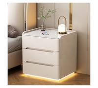 PQPQLI Mesita Habitacion con 3 Cajones, Moderna Mesita De Noche Que Ahorra Espacio con Iluminación LED, MDF Resistente, Sin Montaje Requerido(Cream White,25x40x55cm)