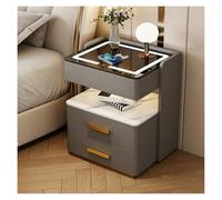 PQPQLI Modernas Mesa Auxiliar, Mesita De Noche con 3 Cajones, Luces LED Regulables Y Carga Inalámbrica, Puertos USB, Mobiliario, Mesas, Sin Montaje Requerido(Gray,40 * 40 * 58cm)