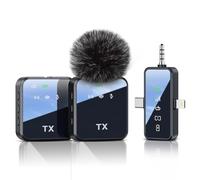 PQRQP Micrófono 3 en 1 para iPhone/Android/cámara, micrófono Lavalier inalámbrico, transmisión de 328 pies, duración de la batería de 18 horas, mini micrófono para grabar entrevistas, vlogs, YouTube,