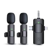 PQRQP Micrófono lavalier inalámbrico 3 en 1 para iPhone, iPad, Android, USB-C, batería de 7 horas, mini micrófono con cancelación de ruido para grabación de video, vlog, YouTube, TikTok