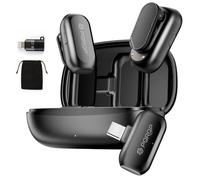 PQRQP Micrófono Lavalier inalámbrico para iPhone/iPad/Android, transmisión de 50 m, mini micrófono con cancelación de ruido AI y sonido Hi-Fi, funda de carga 24H, micrófono ideal para grabación de