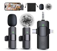 PQRQP Micrófono Lavalier inalámbrico profesional 3 en 1 para iPhone, Android, cámara, micrófonos inalámbricos, mini micrófono, calidad de sonido cristalina para grabación, transmisión en vivo, clips