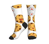 PQruop 3 calcetines deportivos de tubo medio de poliéster con estampado de galletas con chispas de chocolate con diferentes expresiones, adecuados para deportes y uso diario, 1 pieza, 2 Negro-2, Altoa