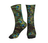 PQruop Calcetines deportivos de poliéster con estampado de plumas de pavo real, adecuados para deportes y uso diario, 1 pieza, 1 negro., Altoa única