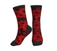 PQruop Calcetines deportivos de poliéster con estampado de rosas rojas, adecuados para deportes y uso diario, 1 pieza, 3 Negro, Altoa única