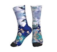 PQruop Calcetines deportivos de poliéster con estampado floral de pavo real, adecuados para deportes y uso diario, 1 pieza, 1 negro., Altoa única