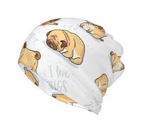 PQruop Divertido sombrero de punto casual de doble capa con estampado de perro, sombrero de invierno sin alas, adecuado para pescar y correr., Negro, S