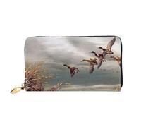 PQruop Hunting Flying Wild Ducks - Cartera larga de piel con estampado de patos salvajes, tarjetero de metal con cremallera, cartera de viaje