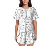 PQruop Pijama de dos piezas con estampado de química para mujer, pijama de verano de manga corta y cuello redondo, ropa casual para el hogar, Negro, XL