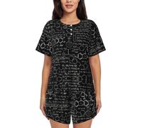 PQruop Pijama de dos piezas para mujer, diseño abstracto de ciencia química, estampado 3D, pijama de verano de manga corta y cuello redondo, ropa casual para el hogar, Negro, M