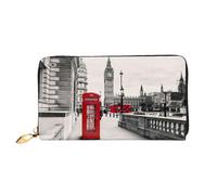 PQruop Red Phone Booth London Street Print - Cartera larga de cuero para mujer, tarjetero de crédito con cremallera de metal, cartera de viaje