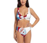 PQruop Santa Claus 4 Print - Conjunto de traje de baño de bikini cruzado frontal para mujer, bikini de cuello bajo, Negro, XL