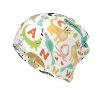 PQruop Sombrero de punto casual de doble capa con estampado animal del alfabeto del zoológico, sombrero de invierno sin alas, adecuado para pescar y correr., Negro, S