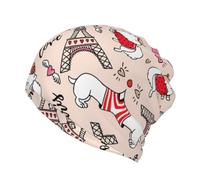 PQruop Sombrero de punto informal de doble capa con estampado de perro salchicha parisino y Torre Eiffel, sombrero de invierno sin alas, adecuado para pescar y correr., Negro, Talla única