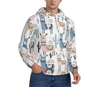 PQruop Sudadera de forro polar con capucha y estampado de cactus de llama y alpaca para hombre, con cordón, una cálida sudadera con capucha., Negro, XS