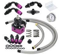 PQY Kit regulador de presión de combustible ajustable 3-70PSI con retorno 6AN y puerto de alimentación 6AN con conectores de mangueras de línea de combustible AN6-6AN (negro + morado)