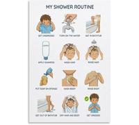 PQYSMVVG Autism Shower Routine for Boys Visual Schedule Poster Canvas Wall-Art Bathroom Decor ASD Toddler Print(Framed,12x18inch(30x45cm))