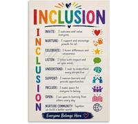PQYSMVVG Inclusion Diversity Classroom Decor Poster Counselor Office Wall-Art Canvas Print Inspirational Kindness Educational(Framed,16x24inch(40x60cm))