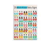 PQYSMVVG 's First Signs ASL - 25 Must-Know Words for Toddler Communication, Educational Canvas Print for Room Aesthetic(Unframed,08x12inch(20x30cm))
