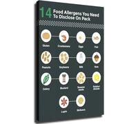 PQYSMVVG The 14 Food Allergens You Need to Disclose On Pack Labeling Guide Chart Essential Office Decor Kitchen Reference(Framed,08x12inch(20x30cm))