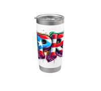 PR Graffiti Bandera de Puerto Rico Pintura en aerosol Arte Callejero Divertido Fresco Vaso térmico de acero inoxidable de doble pared