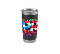 PR Graffiti Bandera de Puerto Rico Pintura en aerosol Arte Callejero Divertido Fresco Vaso térmico de acero inoxidable de doble pared