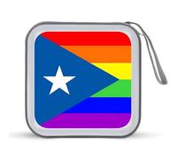 PR State LGBT - Funda protectora de plástico duro con diseño de bandera de arco iris LGBT con cordón, organizador de almacenamiento portátil para el hogar, coche, 40 CD, Estilo:, Talla única