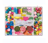 Pracht Creatives Hobby 0855-101 Cuentas de Madera en Diferentes Formas y Colores Surtidos, con cordón Blanco para enhebrar, Ideal para Manualidades y diseño de Cadenas, Pulseras y Otras Joyas.