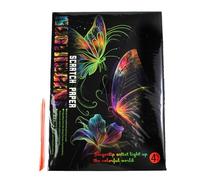 Pracht Creatives Hobby - Cuadro para rascar mariposa con rascador, 4 piezas, brilla en la oscuridad, tamaño aprox. 28,5 x 21 cm, cuadros para rascar para niños y adultos